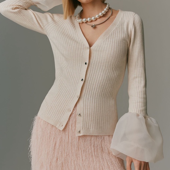 Maeve Sweaters - Anthropologie Maeve Cream Organza Cuff Sweater